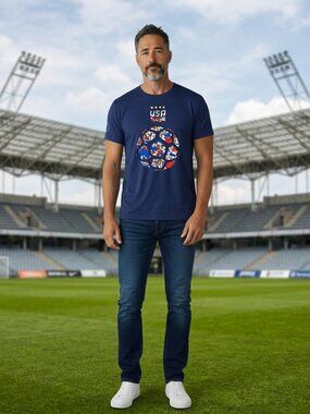USA Soccer Official Players Edition USWNT Geometric Navy T-Shirt Small New